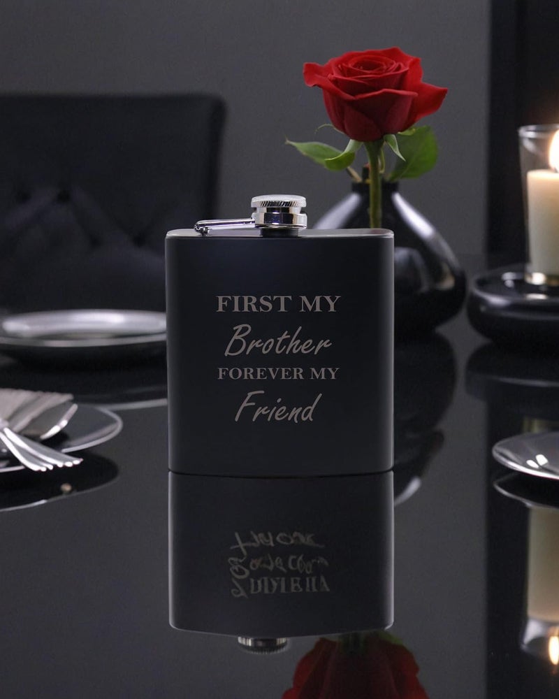 CustomGiftsNow First My Brother Forever My Friend 6oz Black Flask - Great Gift for Birthday, or Christmas Gift for Brother, Brothers - Image 4