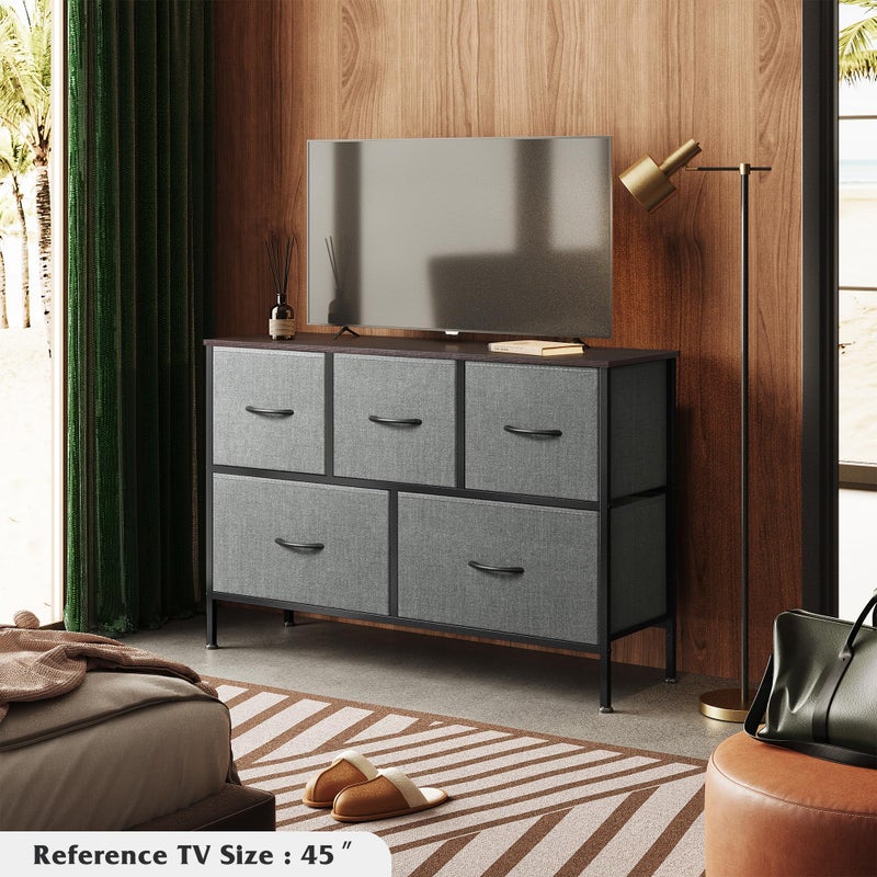 WLIVE Dresser for Bedroom with 5 Drawers, Long Storage Tower Organizer Unit, Fabric Dresser, Storage Drawer Unit with Fabric Bins for Closet, Hallway, Dark Grey, Size L - Image 2