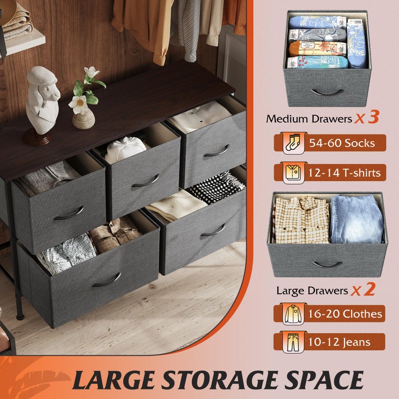 WLIVE Dresser for Bedroom with 5 Drawers, Long Storage Tower Organizer Unit, Fabric Dresser, Storage Drawer Unit with Fabric Bins for Closet, Hallway, Dark Grey, Size L - Image 4