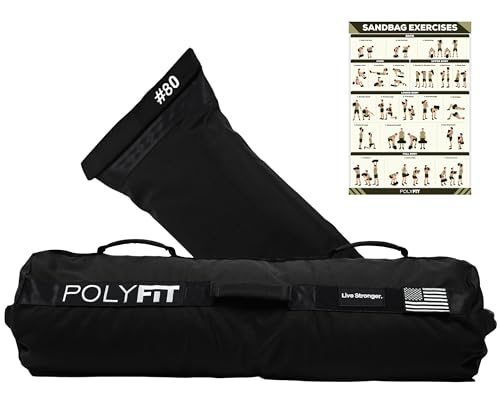 Polyfit Sandbag Pro Workout Sandbag with Triple Closure Filler Bag and Reinforced Nylon Webbing Black 80LB - Image 1