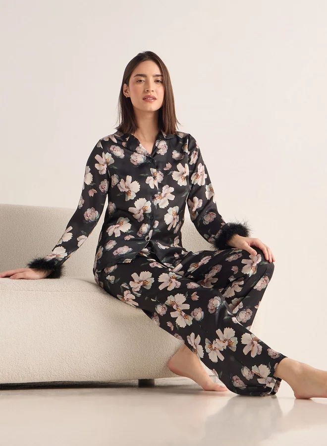 Splash FAV Floral Print Satin Pyjama Set