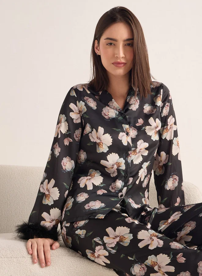 Splash FAV Floral Print Satin Pyjama Set
