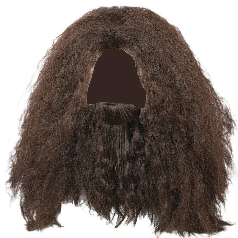 EC womens Hagrid Cosplay Wig Curly Black Fluffy Useful Long Hair Costume Accessory Brown Medium