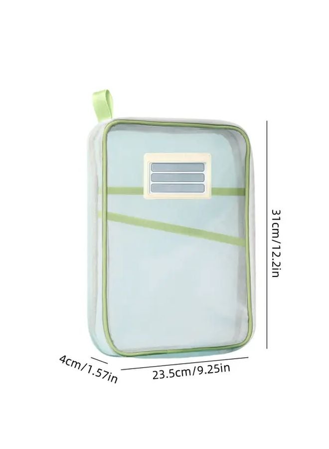 Purple A4 Zippered File Folder Nylon Exam Document Bag Three Layer Transparent Storage Office Organizer - Image 2