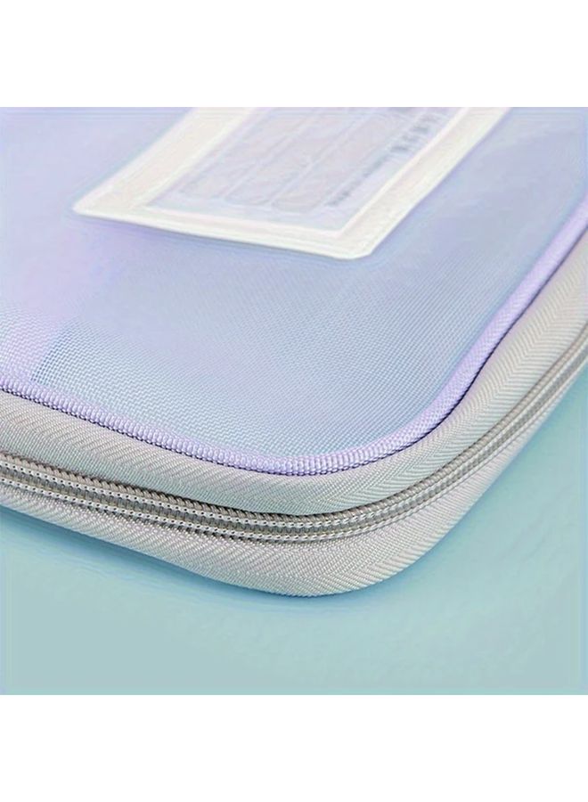 Purple A4 Zippered File Folder Nylon Exam Document Bag Three Layer Transparent Storage Office Organizer - Image 4