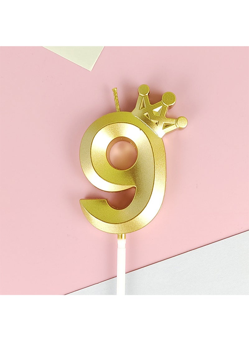 l&wen Crown Birthday Candles, Metallic Number Candles with Holders, Glitter Party Candles for Birthday, Wedding, Anniversary, Party Decorations (Number 9, Gold)  - Image 1