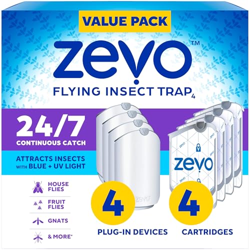 Zevo 2 Flying Insect Traps & 4 Refill Cartridges - Plug in Fly Trap & Indoor Bug Catcher for Gnats, House & Fruit Flies - Blue & UV Light Technology, Mess-Free Alternative to Bug Zapper - Image 1