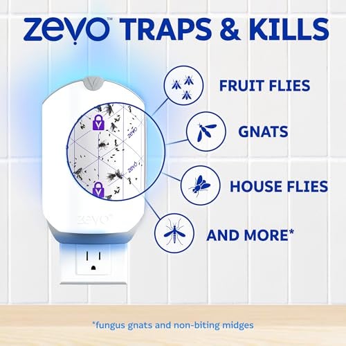 Zevo 2 Flying Insect Traps & 4 Refill Cartridges - Plug in Fly Trap & Indoor Bug Catcher for Gnats, House & Fruit Flies - Blue & UV Light Technology, Mess-Free Alternative to Bug Zapper - Image 4
