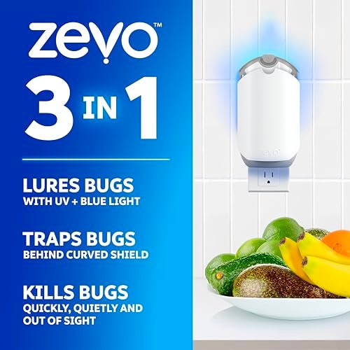 Zevo 2 Flying Insect Traps & 4 Refill Cartridges - Plug in Fly Trap & Indoor Bug Catcher for Gnats, House & Fruit Flies - Blue & UV Light Technology, Mess-Free Alternative to Bug Zapper - Image 2