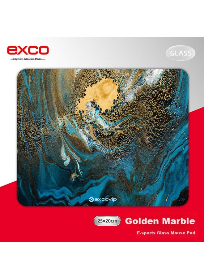 Exco Glass Mouse Pad, Photovoltaic Professional E-sports Gaming Mouse Pad, Hard Colorful Pad, Computer Office Laptop Small And Medium Size 250*200mm, Gold Marble 0094 - Image 1