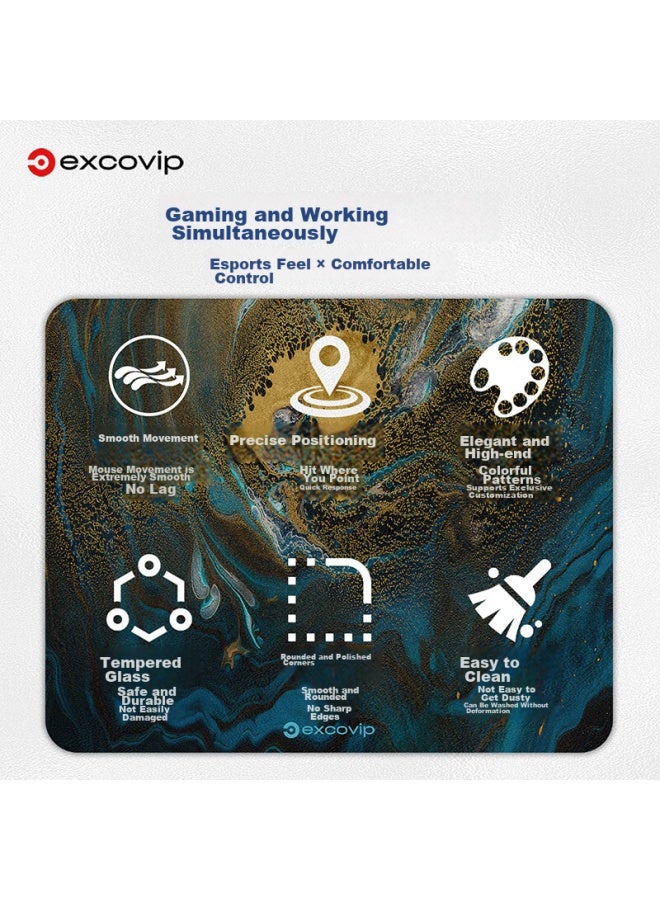 Exco Glass Mouse Pad, Photovoltaic Professional E-sports Gaming Mouse Pad, Hard Colorful Pad, Computer Office Laptop Small And Medium Size 250*200mm, Gold Marble 0094 - Image 4