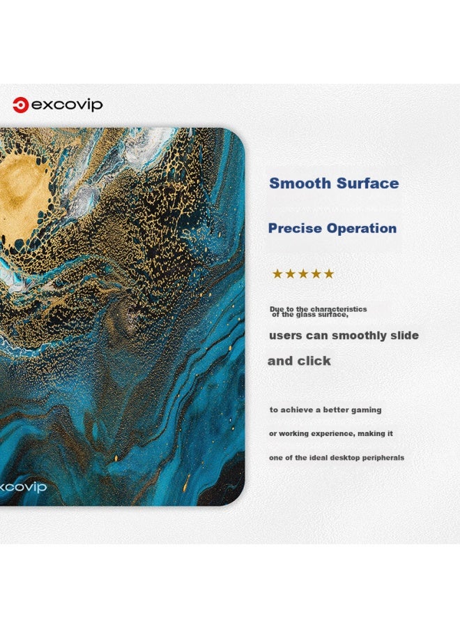 Exco Glass Mouse Pad, Photovoltaic Professional E-sports Gaming Mouse Pad, Hard Colorful Pad, Computer Office Laptop Small And Medium Size 250*200mm, Gold Marble 0094 - Image 2