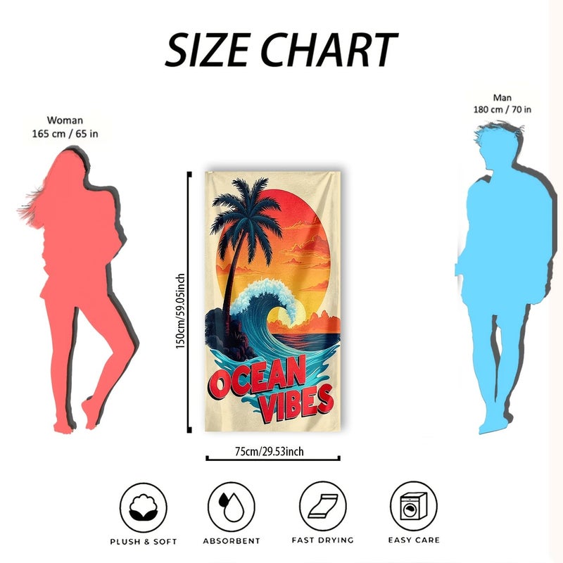 1 Piece Bohemian Style Beach Towel 80x160 Cm Vintage Sunset Palm Tree Waves Ultra Soft Highly Absorbent Quick Drying Microfiber Lightweight Portable Windproof Sandproof Essential For Pool Beach - Image 5
