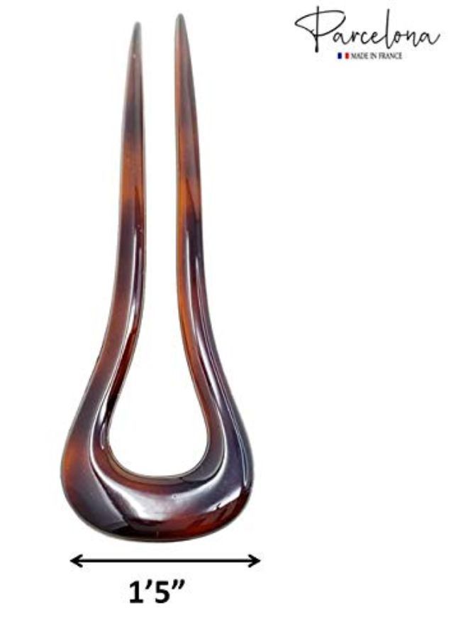 Parcelona French Classic Curve Tortoise Shell Brown Large 5 1/4? Celluloid Set Of 2 Chignon Hair Bun Pins For Girls And Women - Image 3