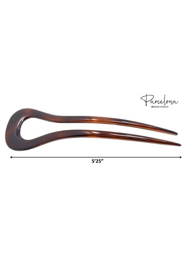 Parcelona French Classic Curve Tortoise Shell Brown Large 5 1/4? Celluloid Set Of 2 Chignon Hair Bun Pins For Girls And Women - Image 2