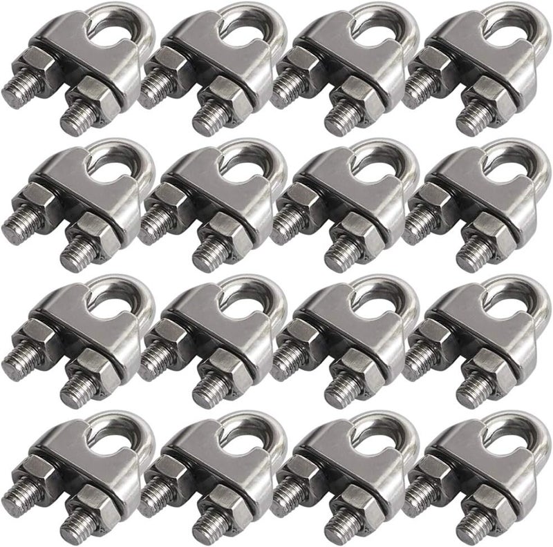 Cozihom 1/4 Inch M6 Wire Rope Cable Clip Clamp, 304 Stainless Steel, U Bolt Saddle Fastener, 16 Packs - Image 1