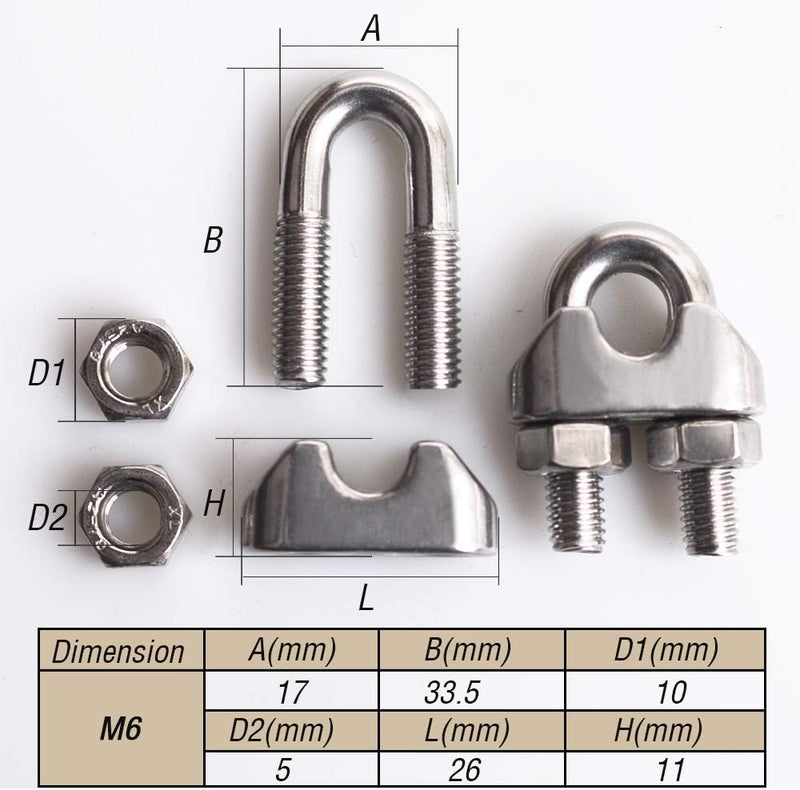 Cozihom 1/4 Inch M6 Wire Rope Cable Clip Clamp, 304 Stainless Steel, U Bolt Saddle Fastener, 16 Packs - Image 2