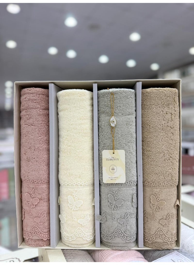 طقم فوط حمام فاخرة 100% قطن – عدد 4 فوط بتطريز أنيق