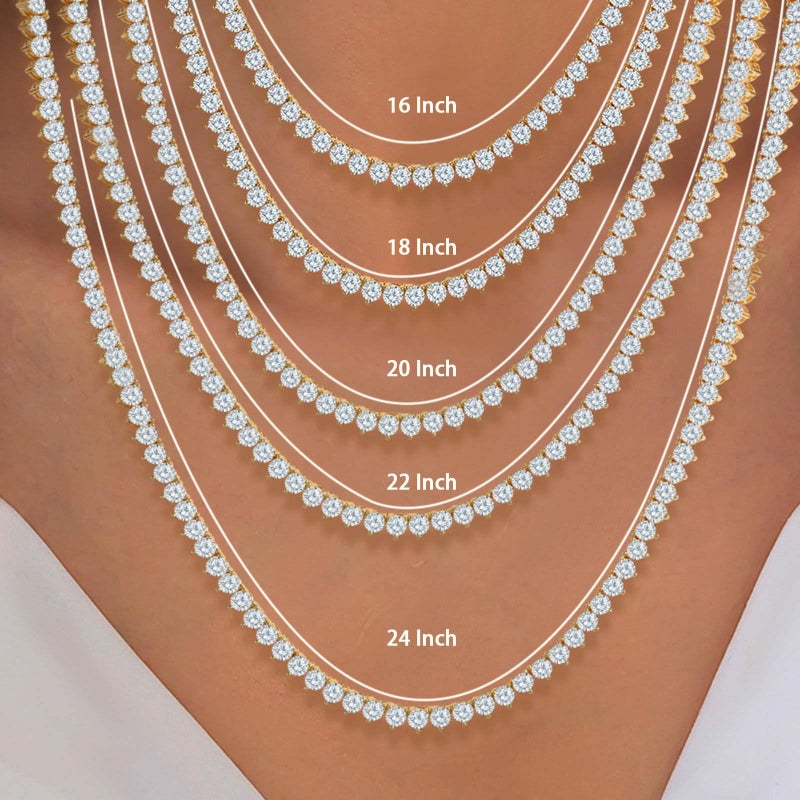 Gemsme 4mm Tennis Necklaces for Women - 3 Prong 18K Yellow Gold Plated Round Cubic Zirconia Classic diamond Tennis Chain, Tennis Necklace for Women and Men, Size 18 inch - Image 5