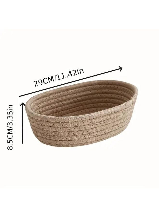 Handwoven Bohemian Wicker Like Storage Basket Khaki Open Lid Multipurpose Rustic Tabletop Entryway Decor for Blankets Books - Image 5