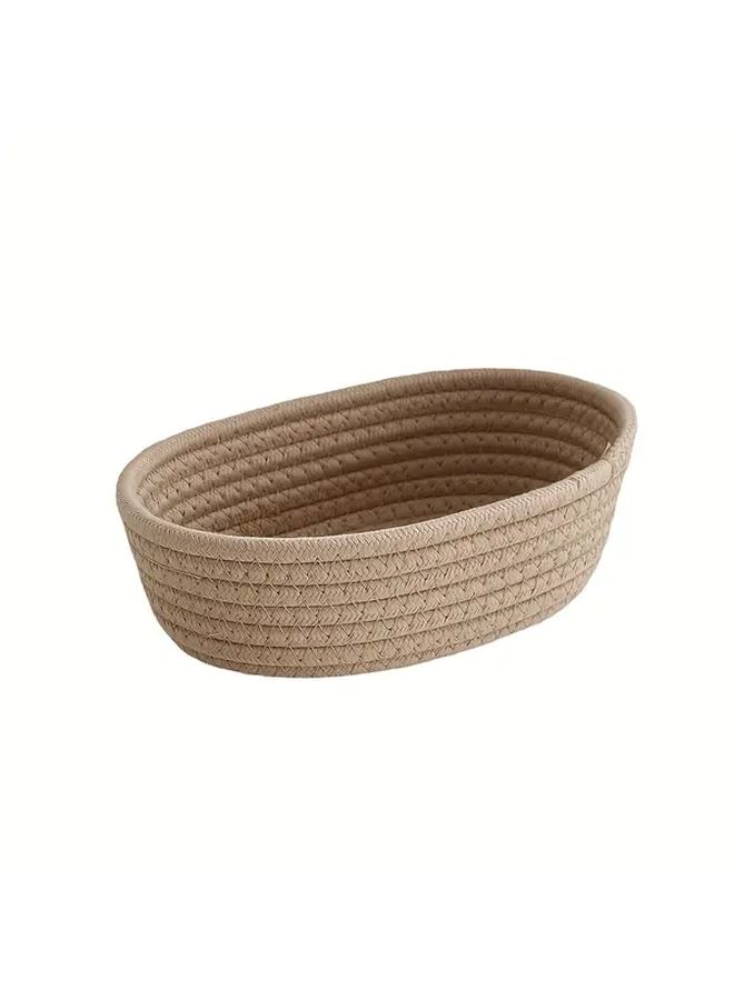 Handwoven Bohemian Wicker Like Storage Basket Khaki Open Lid Multipurpose Rustic Tabletop Entryway Decor for Blankets Books - Image 3