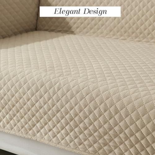 Yellow Weaves 2 Seater Box Design Quilted Velvet Sofa Cover Protector, 1 Piece, Beige - Image 4