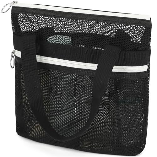 GYEUKHAM Mesh Shower Caddy Portable Shower Bag for Travel Gym Camping QuickDry Hanging Toiletry Organizer with Zipper Pockets for Bathroom EssentialsBlack
