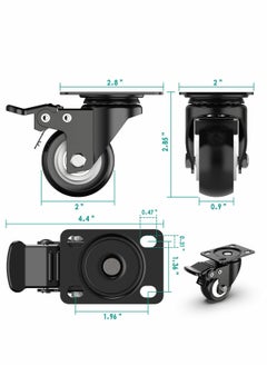 Excefore 2 Inch Swivel Caster Wheels, Heavy Duty Plate Casters with Safety Brake Total Capacity 600lbs, 360 Degree Rotation Pulley for Set of 4 (2 with Brakes and 2 without)  - Image 2