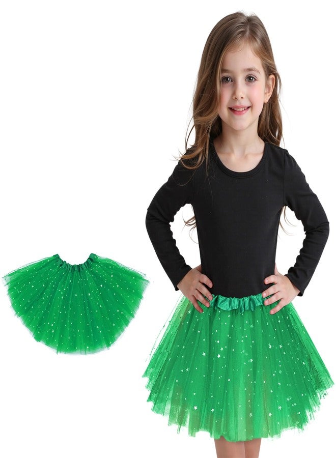 زاندو تنورة توتو خضراء داكنة مزينة بالترتر اللامع على شكل نجوم من زاندو، مناسبة للفتيات الصغيرات في عيد القديس باتريك، مكونة من 3 طبقات، من عمر سنتين إلى 8 سنوات، مثالية لحفلات الأميرات في الهالوين، بخصر مطاطي، مصنوعة من التول المنفوش، مناسبة للرقص وحفلات أعياد الميلاد. - Image 1