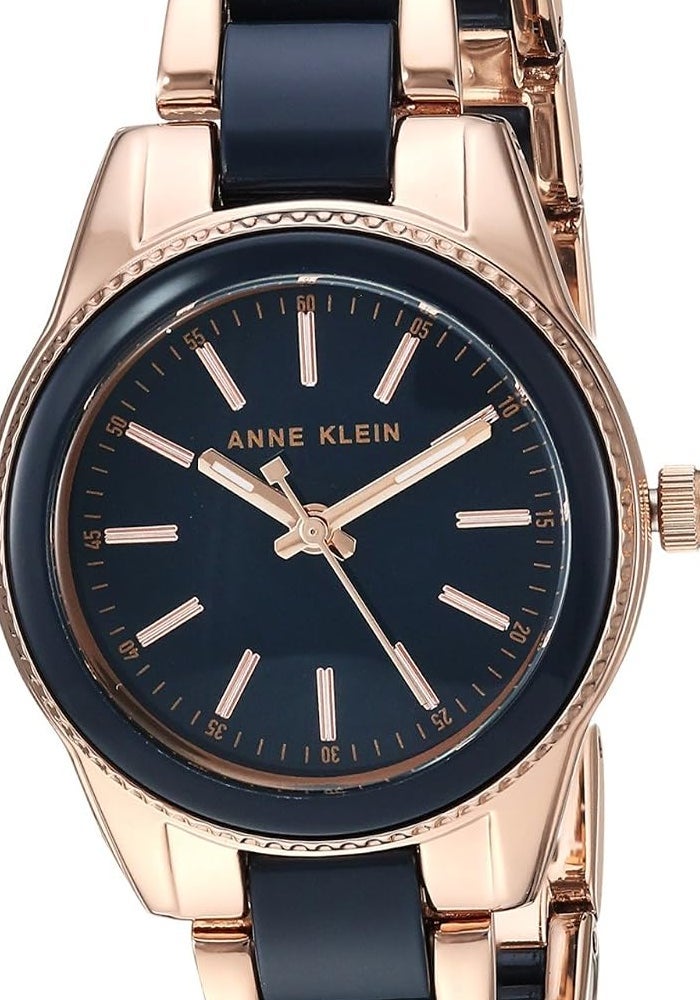Anne Klein Women's Quartz Watch with Resin Bracelet, Analog Display, and Navy Blue Dial