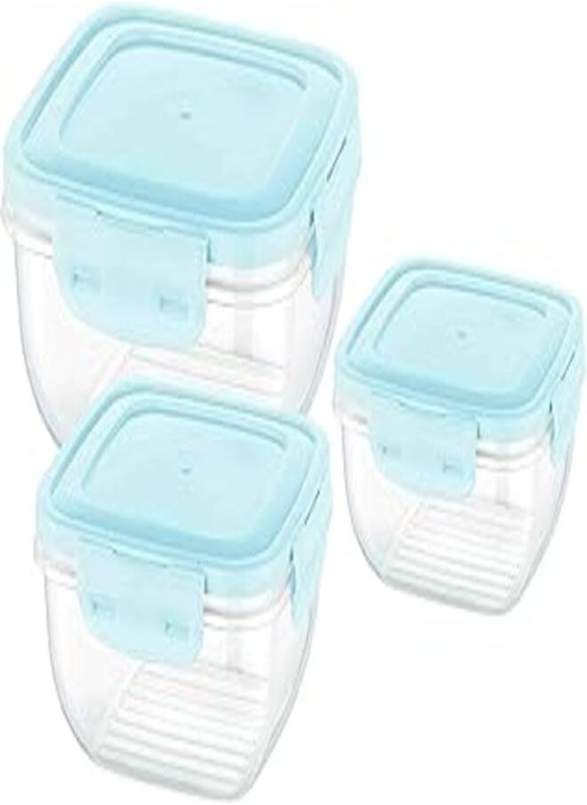Bager Bager Cook&Lock Colored Cover Square Storage Container Set 3 Pcs (900+1500+2400 Ml) (Std), grey 
