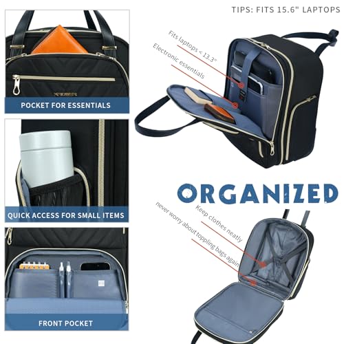 KROSER Carry On Underseat Multi-functional, 16-inch Underseater Lightweight Overnight Suitcase for Men Women, Black/Gold - Image 4