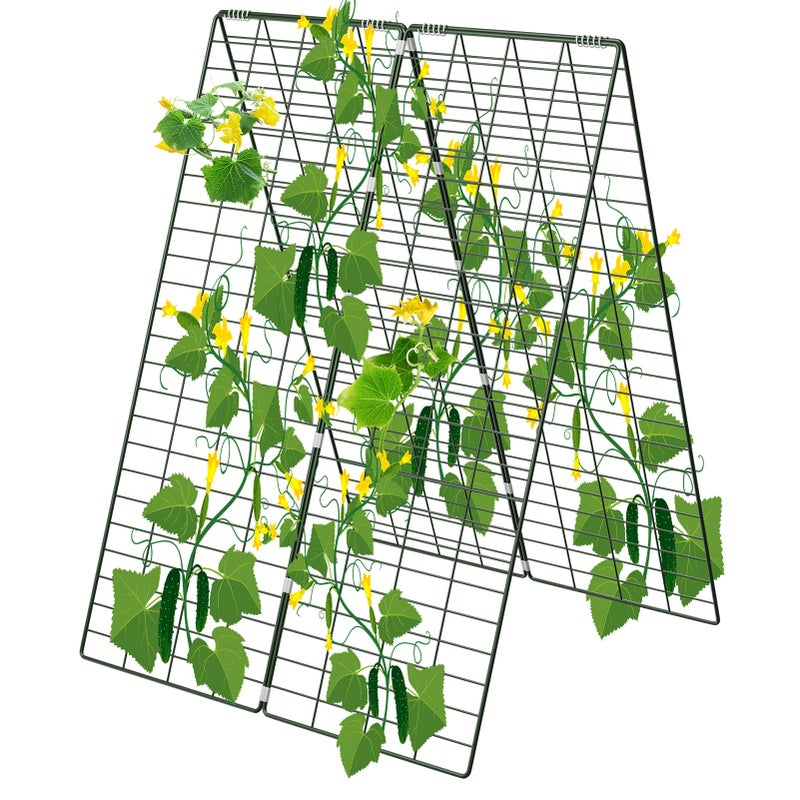AGTEK 34" x 48" Foldable Cucumber Trellis with Garden Stakes and Zip Ties Plant Support A Frame Metal Trellis for Climbing Plants, Cucumber, Vegetable, Flowers - Image 1