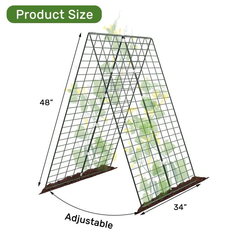 AGTEK 34" x 48" Foldable Cucumber Trellis with Garden Stakes and Zip Ties Plant Support A Frame Metal Trellis for Climbing Plants, Cucumber, Vegetable, Flowers - Image 2