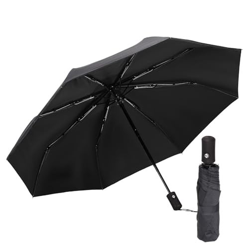 PRANIJ One-Click Auto Open/Close 3-Fold Travel Umbrella For Women, Men, & Kids, Sun & UV Protection Compact Lightweight Windproof Umbrella for Rain (Charcoal Black) - Image 1