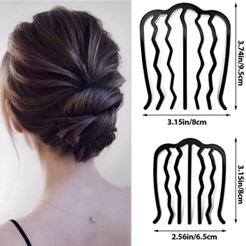 La Jolie Jasmin 4 Pieces Vintage Side Combs U Shape French Twist Pin Hair Fork Clip Messy Bun Maker Styling Tool Accessories for Women and Girls Black - Image 3