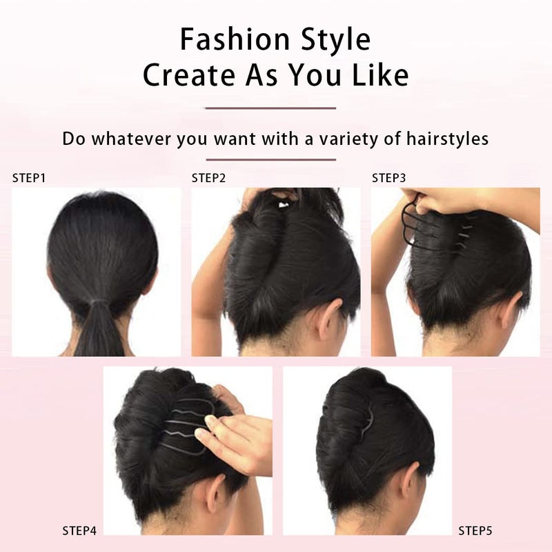 La Jolie Jasmin 4 Pieces Vintage Side Combs U Shape French Twist Pin Hair Fork Clip Messy Bun Maker Styling Tool Accessories for Women and Girls Black - Image 4