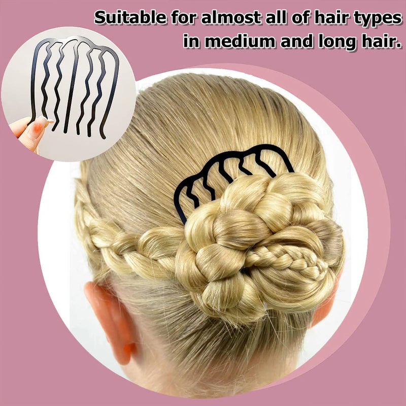 La Jolie Jasmin 4 Pieces Vintage Side Combs U Shape French Twist Pin Hair Fork Clip Messy Bun Maker Styling Tool Accessories for Women and Girls Black - Image 5