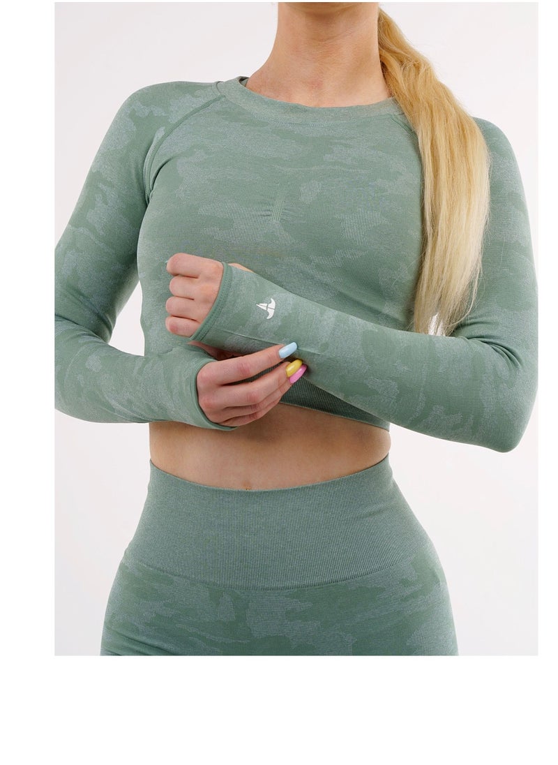 The Team Apparel ADAPT CAMO SEAMLESS LONG SLEEVE CROP TOP  - Image 1