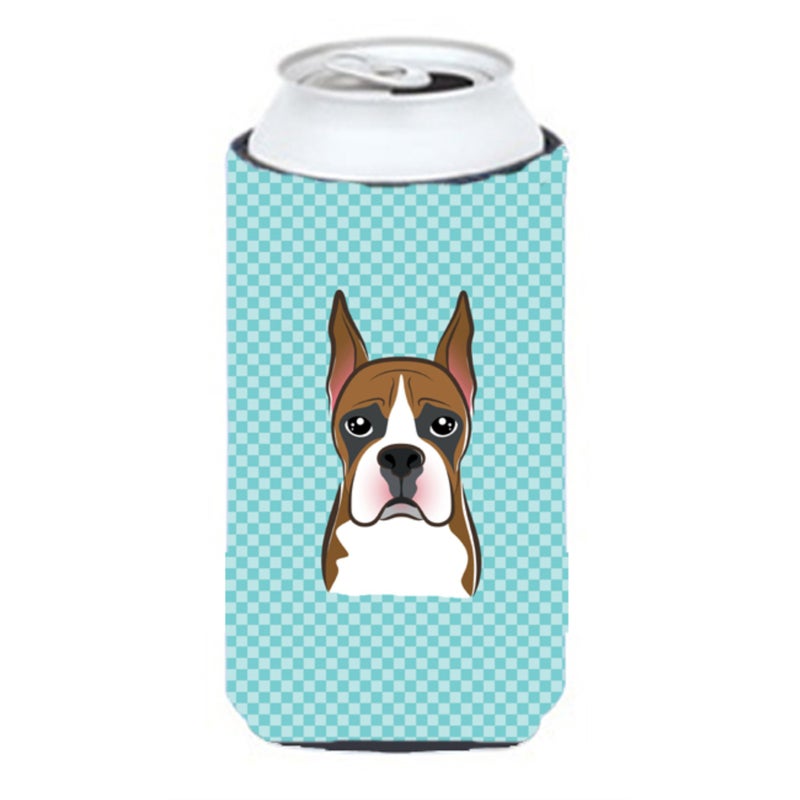 Caroline's Treasures Checkerboard Blue Boxer Tall Boy Beverage Insulator Hugger BB1161TBC