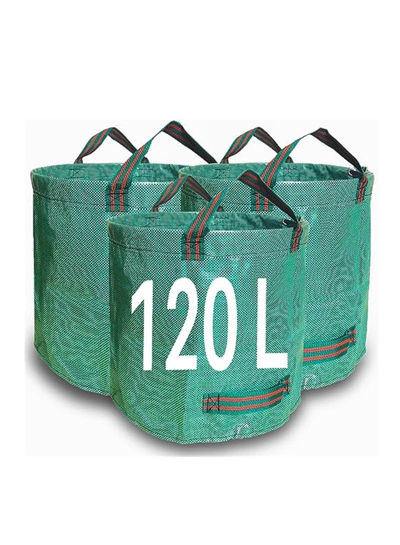 Zikra Garden Waste Bags, Heavy Duty 120 Litre Lawn Cleaning Bag, Builders Bags Reusable, Industrial Fabric and Handles, Green Garden Waste Sacks, Garden Bags Heavy Duty with Handles, 3 Pcs - Image 1