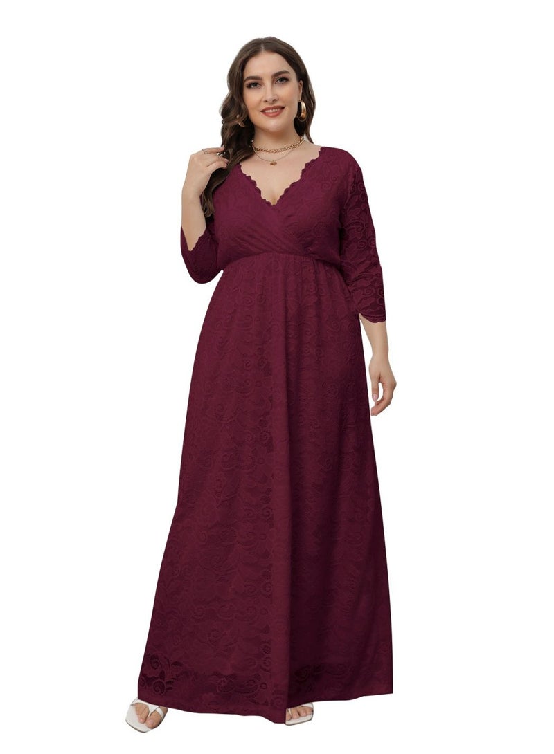 Loquat New Lace Dress For Plus-size Women Red  - Image 1