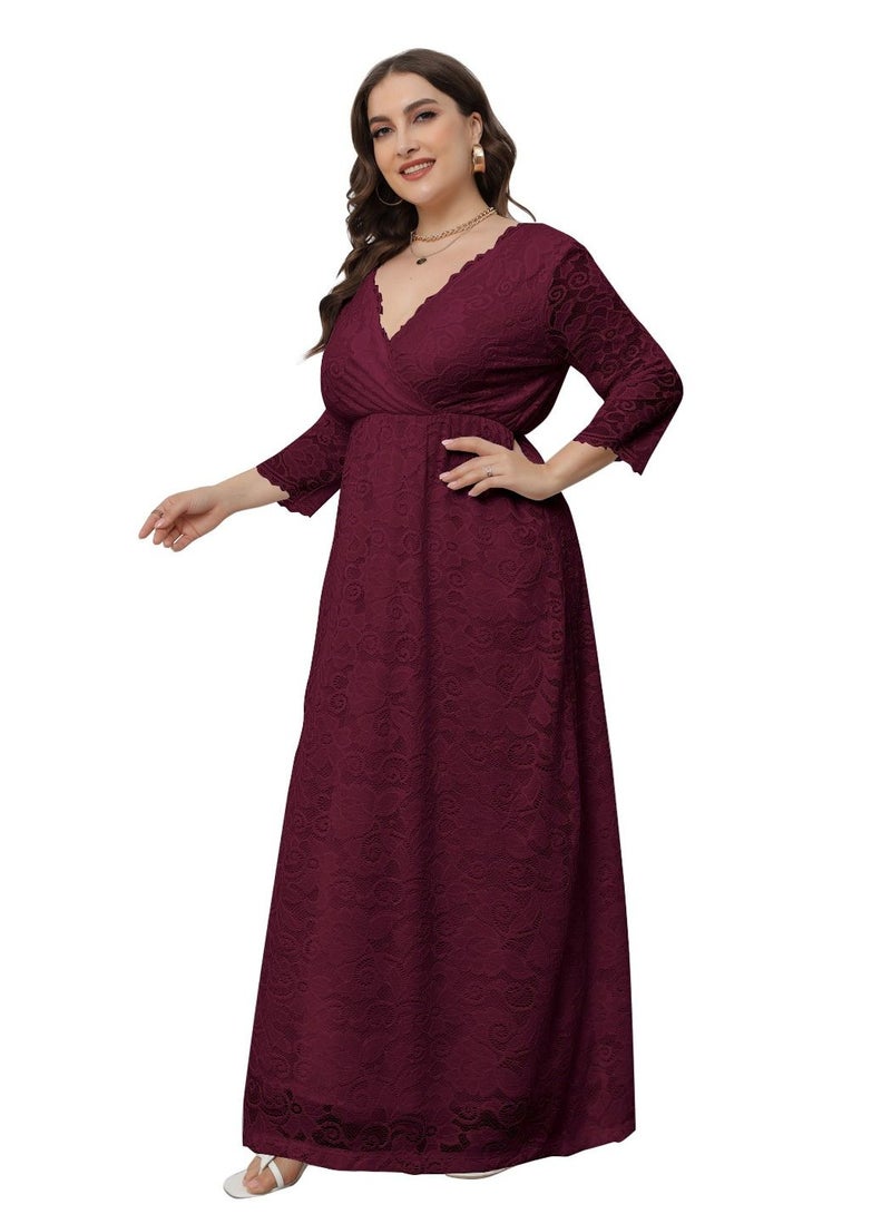 Loquat New Lace Dress For Plus-size Women Red  - Image 2