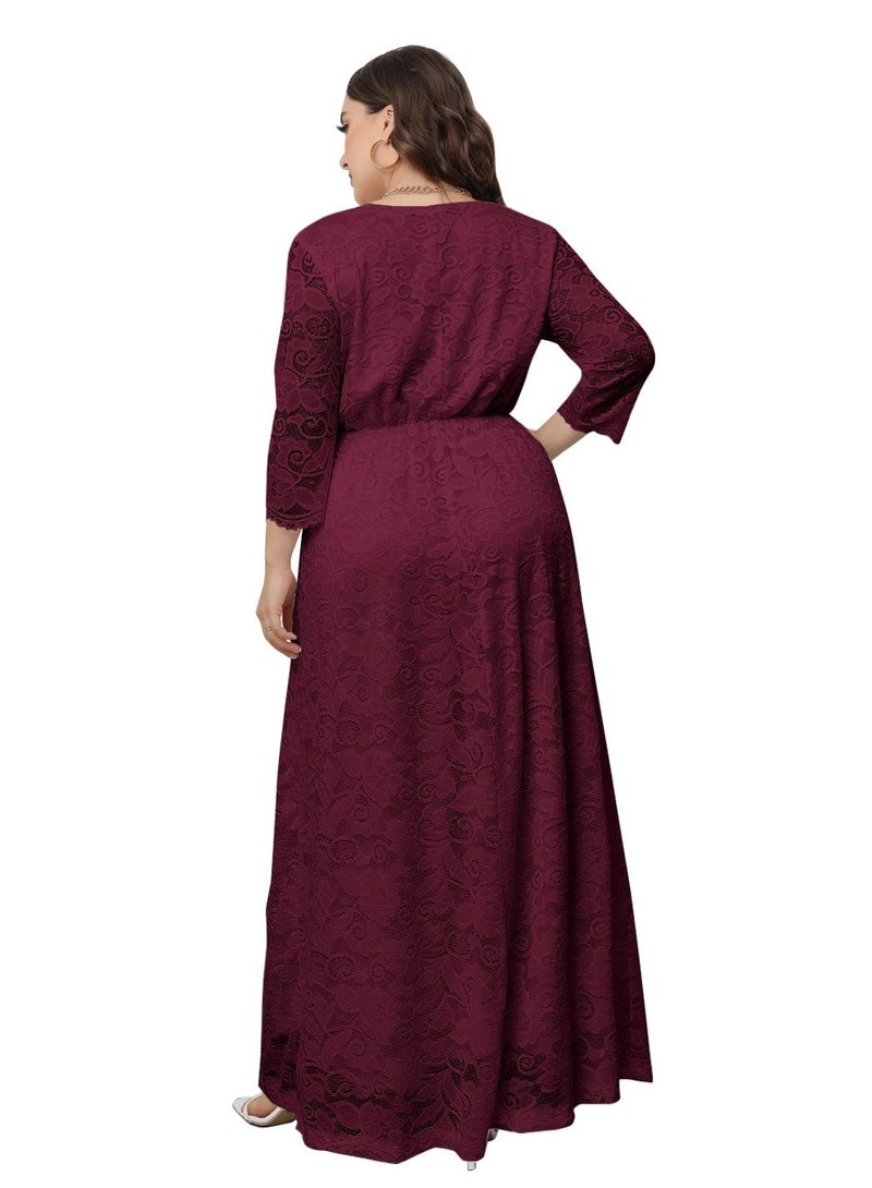 Loquat New Lace Dress For Plus-size Women Red  - Image 3