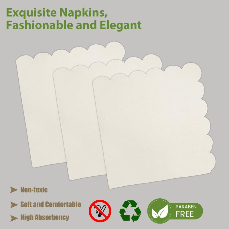 KFJBPB 75 PCS Ivory Paper Plates and Napkins Party Supplies, Cream Scalloped Plates Napkins Forks Disposable Tableware Set for Bridal Baby Shower Wedding Birthday Party Decorations (Ivory) - Image 4