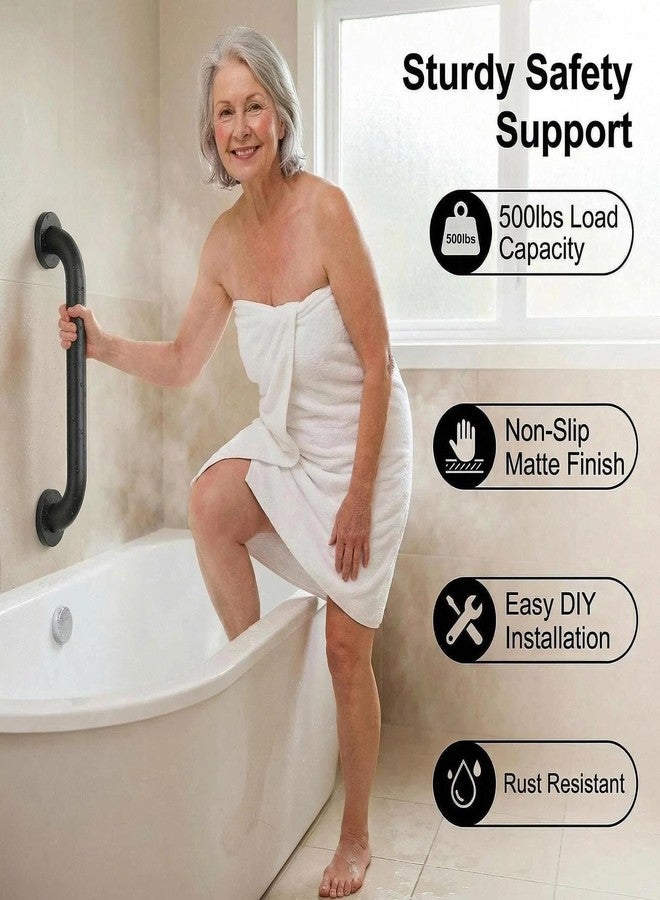 MAICOBI 12 Inch Shower Grab Bars, 2 Pack - Anti-Slip Stainless Steel Bathroom Safety Handles for Elderly & Handicap, 304 Steel, Black, Knurled Grip（Black 12in-2-Sets） - Image 2