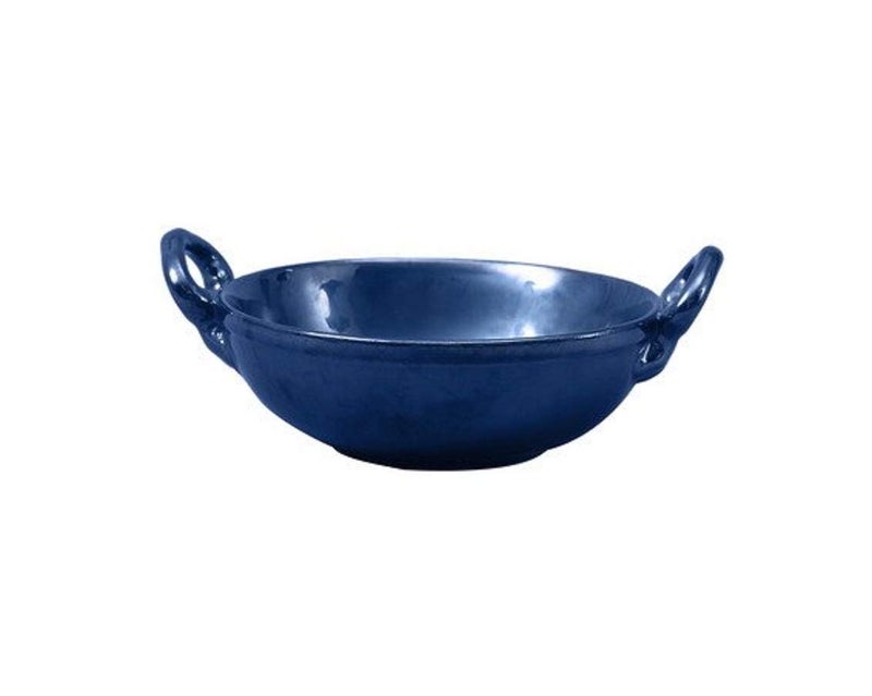 Caffeine Ceramic Handmade Stoneware Blue Ferrous Serving Kadhai Medium (Set of 1 Dishwasher & Microwave Safe) - Image 1