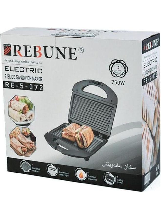 REBUNE Electric 2 Slice Sandwich Burner 750 W RE-5-072 Black/Silver - Image 3