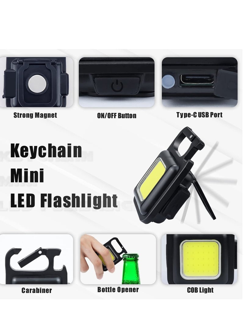 Small LED Flashlight 800 Lumens COB Rechargeable Keychain Mini Flashlight 4 Light Modes Portable Pocket Light with Folding Bracket Bottle Opener and Magnet Base for Fishing Walking Camping - Image 4