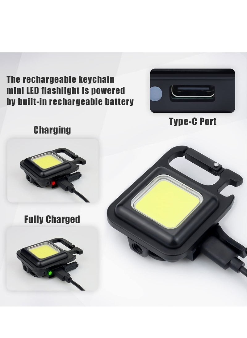 Small LED Flashlight 800 Lumens COB Rechargeable Keychain Mini Flashlight 4 Light Modes Portable Pocket Light with Folding Bracket Bottle Opener and Magnet Base for Fishing Walking Camping - Image 2